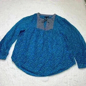 J. Crew Blouse Boho‎ Blue Long Sleeve Peasant Blouse - size 4